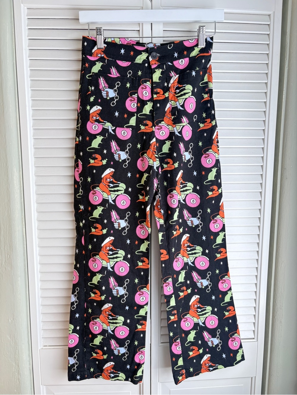 Nooworks Black Pants with Pink & Green Scooter Motif